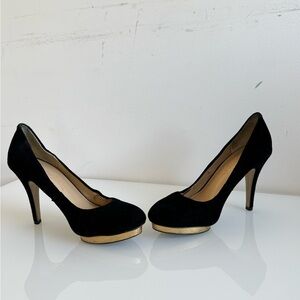Black Suede/Gold leather Heels 4.25” heels